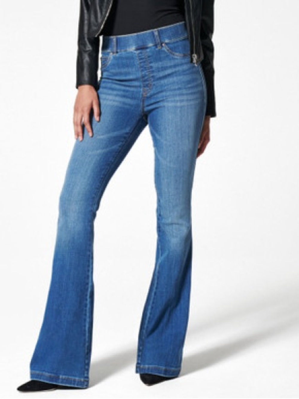 SPANX Flare‎ Jeans Medium Wash Blue High Rise Pull On Denim Size Small